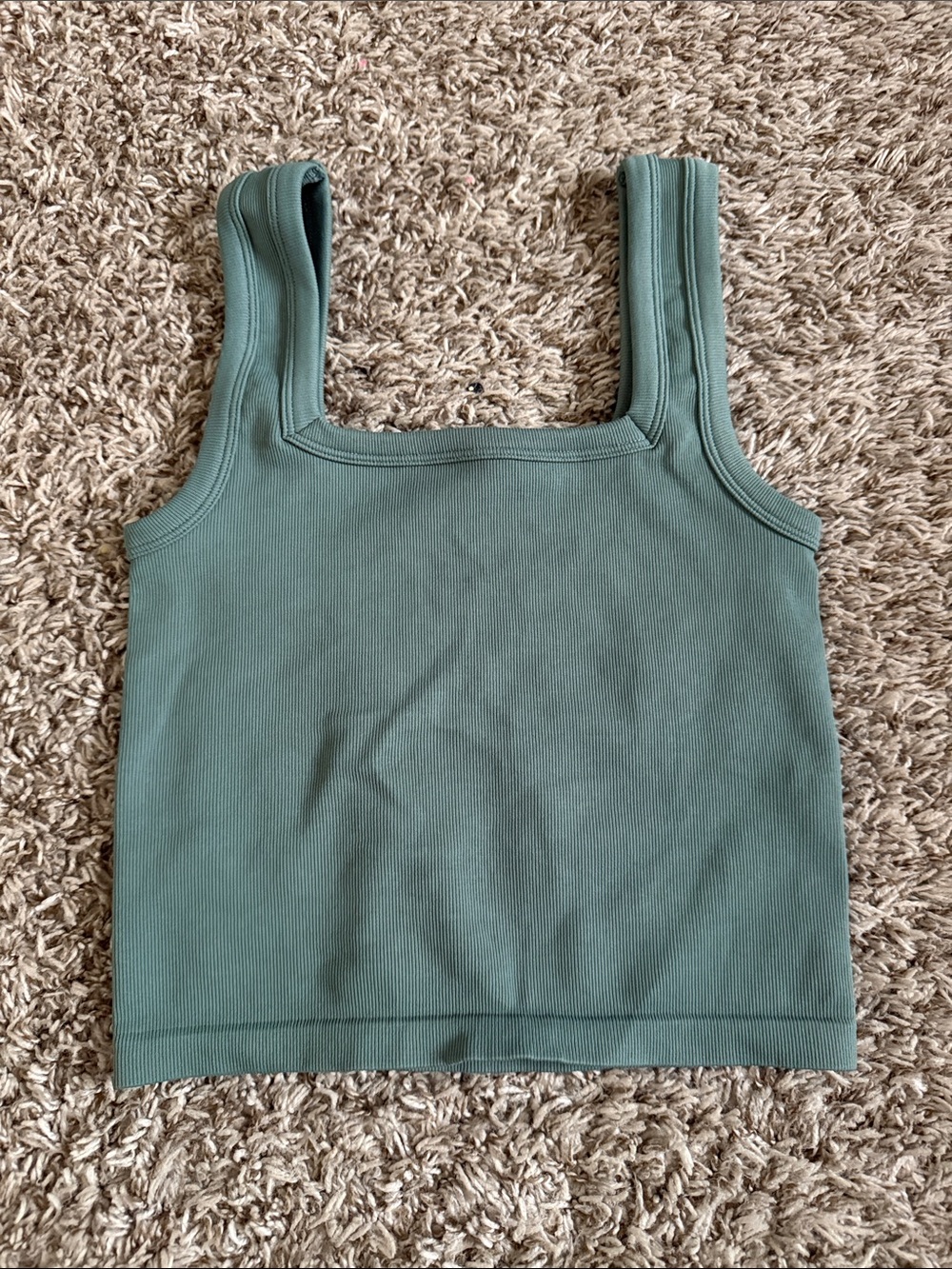 Ribbed Square-Neck Tank Top in Sage Green